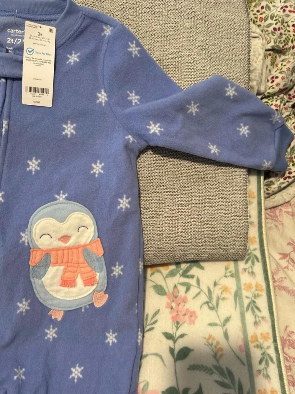Carter's Blue Snowflake Penguin Fleece One-Piece